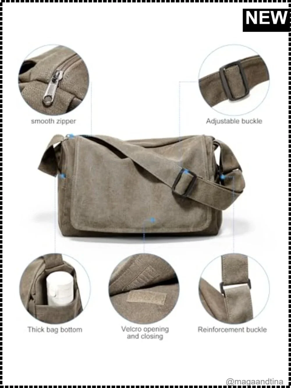 Canvas Messenger Bag Crossbody Water Resistant Unisex Shoulder Bag